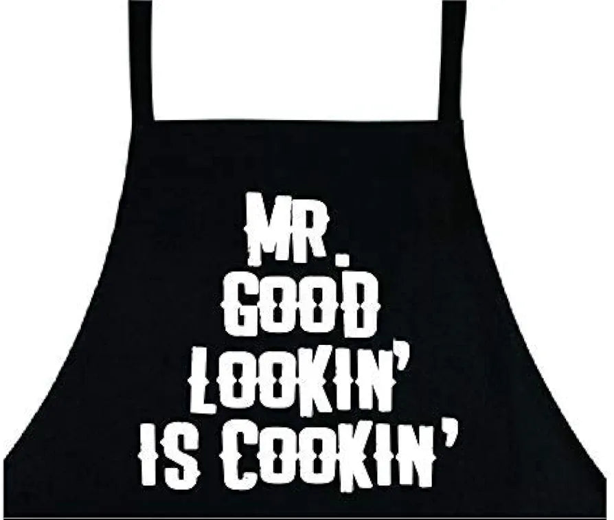 Mr Good Lookin is Cookin, Manly Apron, Funny BBQ Apron for Men, Men’s Apron for Grilling Gifts for Men, Grilling Apron