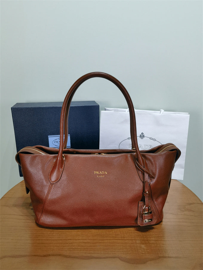 prada ouvert large leather tote bag maroon