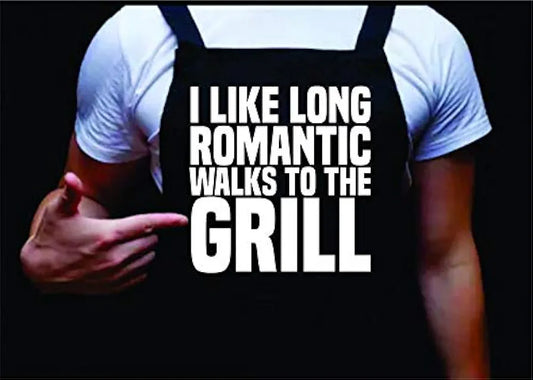 I Like Long Romantic Walks to The Grill, Manly Apron, Funny BBQ Apron for Men, Men’s Apron for Grilling Gifts for Men, Grilling Apron