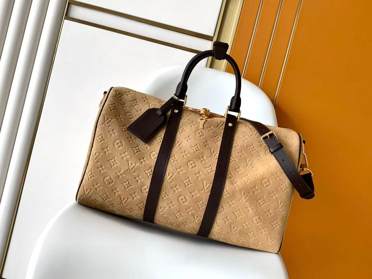 Louis Vuitton Keepall Bandoulière 45 Monogram Suede Travel Bags