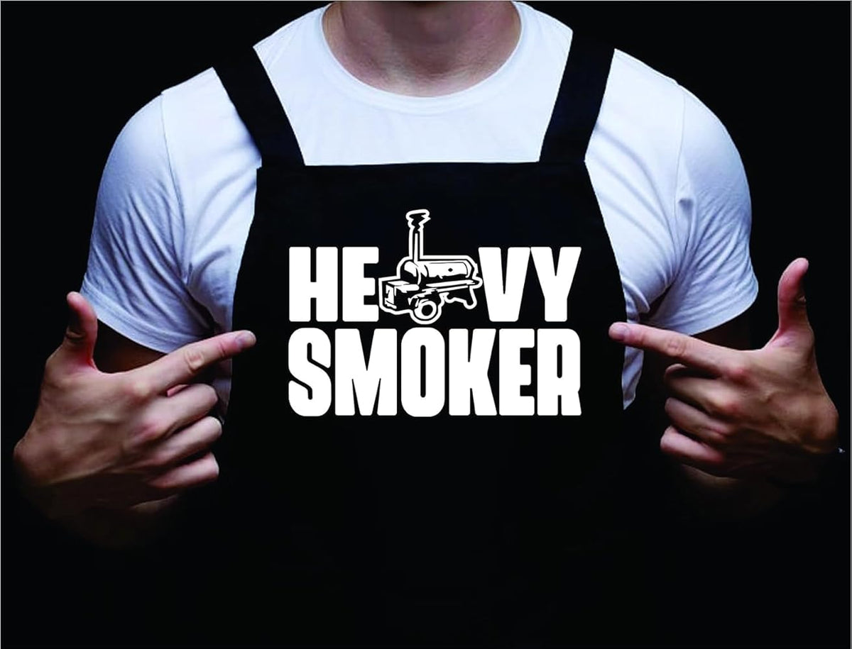 Heavy Smoker, Funny Men's Grilling Apron, BBQ Apron for Husband, Barbecue Gift for Pop, Backyard Cooking, Summer Time, BBQ Aprons, BBQ Gifts