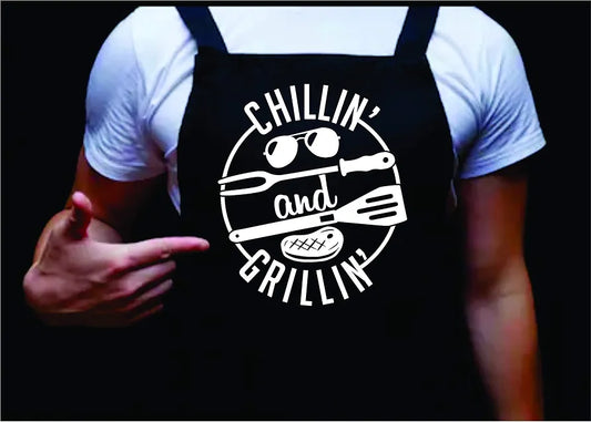 Chillin and Grillin, Funny BBQ Apron for Men, Men’s Apron for Grilling Gifts for Men, Grilling Apron