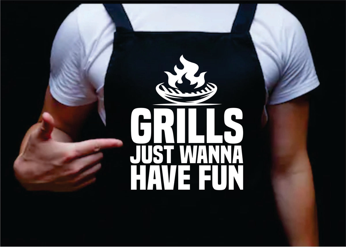 Grills Just Wanna Have Fun, Manly Apron, Funny BBQ Apron for Men, Men’s Apron for Grilling Gifts for Men, Grilling Apron (Copy)