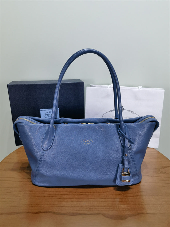 prada ouvert large leather tote bag blue
